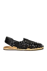 Saint Laurent Braided Flat Sandals in Nero, view 1, click to view large image.