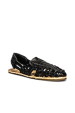 Saint Laurent Braided Flat Sandals in Nero, view 2, click to view large image.