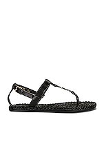 Saint Laurent Cassandra Flat Sandals in Nero, view 1, click to view large image.