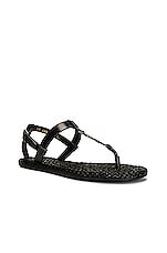 Saint Laurent Cassandra Flat Sandals in Nero, view 2, click to view large image.