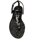 Saint Laurent Cassandra Flat Sandals in Nero, view 4, click to view large image.