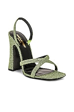 Saint Laurent Arancha 110 Heeled Sandals in Crystal Jade Green, view 2, click to view large image.