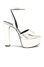 Saint Laurent Sexy Tanouk Sandals in Argento, view 1, click to view large image.