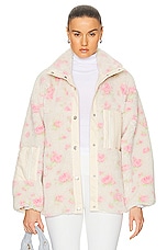 Sandy Liang Panda Fleece Zip Jacket in Pink Multi, view 1, click to view large image.