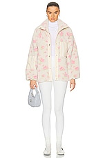 Sandy Liang Panda Fleece Zip Jacket in Pink Multi, view 6, click to view large image.