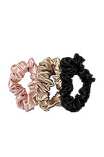 slip Classic Large Scrunchie 3 Pack in Black, Pink & Caramel, view 1, click to view large image.