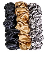 slip Classic Large Scrunchie 3 Pack in Gold, Leopard & Black, view 2, click to view large image.