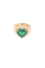 Siena Jewelry Heart Diamond Pinky Ring in 14k Yellow Gold & Emerald, view 1, click to view large image.