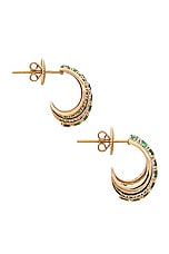 Siena Jewelry Multi Hoop Huggie Earring in 14k Yellow Gold, Diamond, & Emerald, view 2, click to view large image.