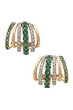 Siena Jewelry Multi Hoop Huggie Earring in 14k Yellow Gold, Diamond, & Emerald, view 3, click to view large image.