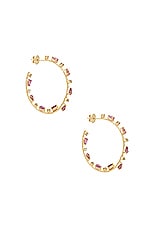 Siena Jewelry Hoop Earrings in 14k Yellow Gold, Diamond, & Pink Sapphire, view 1, click to view large image.
