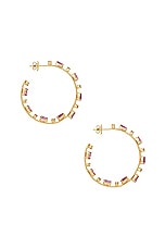 Siena Jewelry Hoop Earrings in 14k Yellow Gold, Diamond, & Pink Sapphire, view 3, click to view large image.