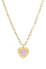 Siena Jewelry Heart Charm Necklace in 14k Yellow Gold, Diamond, & Pink Sapphire, view 3, click to view large image.