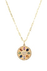 Siena Jewelry Round Charm Necklace in 14k Yellow Gold & Multicolored Sapphires, view 3, click to view large image.