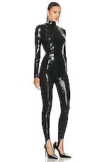Shoreditch Ski Club Disco Sequin Catsuit in Black, view 2, click to view large image.