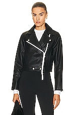Shoreditch Ski Club Vyner Rae Leather Biker Jacket in Black, view 1, click to view large image.