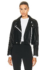 Shoreditch Ski Club Vyner Rae Leather Biker Jacket in Black, view 2, click to view large image.