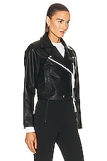 Shoreditch Ski Club Vyner Rae Leather Biker Jacket in Black, view 3, click to view large image.