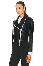 Shoreditch Ski Club Vyner Rae Leather Biker Jacket in Black, view 4, click to view large image.