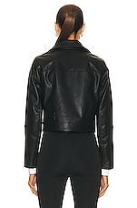 Shoreditch Ski Club Vyner Rae Leather Biker Jacket in Black, view 5, click to view large image.