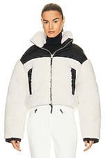 Shoreditch Ski Club Maya Shearling Puffer Jacket in Natural White & Black, view 1, click to view large image.