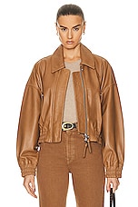 Shoreditch Ski Club Leather Bomber Jacket in Camel, view 1, click to view large image.