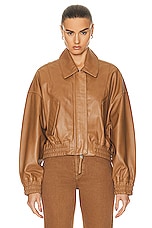 Shoreditch Ski Club Leather Bomber Jacket in Camel, view 2, click to view large image.