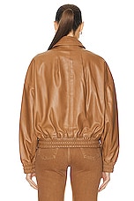 Shoreditch Ski Club Leather Bomber Jacket in Camel, view 4, click to view large image.