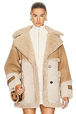 Shoreditch Ski Club Reva Shearling Coat in Camel & Sand, view 1, click to view large image.
