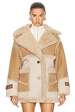 Shoreditch Ski Club Reva Shearling Coat in Camel & Sand, view 2, click to view large image.