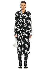 Stella McCartney Pixel Horses Bow Detailed Shirt Dress in White & Black, view 1, click to view large image.
