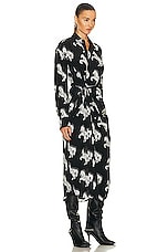 Stella McCartney Pixel Horses Bow Detailed Shirt Dress in White & Black, view 2, click to view large image.