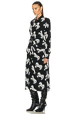 Stella McCartney Pixel Horses Bow Detailed Shirt Dress in White & Black, view 3, click to view large image.