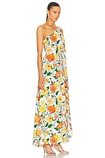 Stella McCartney Garden Print One Shoulder Cape Dress in Multicolor Orange, view 2, click to view large image.