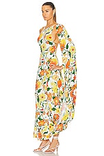 Stella McCartney Garden Print One Shoulder Cape Dress in Multicolor Orange, view 3, click to view large image.