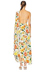 Stella McCartney Garden Print One Shoulder Cape Dress in Multicolor Orange, view 4, click to view large image.
