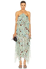 Stella McCartney Garden Print Frill Long Dress in Multicolor Mint, view 2, click to view large image.