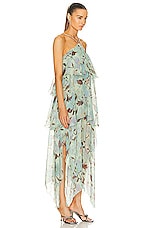 Stella McCartney Garden Print Frill Long Dress in Multicolor Mint, view 3, click to view large image.