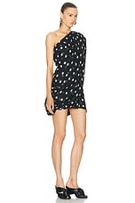 Stella McCartney Polka Dots Print Half Shoulder Dress in Black & Cream, view 2, click to view large image.