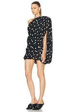 Stella McCartney Polka Dots Print Half Shoulder Dress in Black & Cream, view 3, click to view large image.