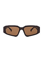 Stella McCartney Rectangular Sunglasses in Shiny Dark Brown & Brown, view 1, click to view large image.