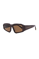 Stella McCartney Rectangular Sunglasses in Shiny Dark Brown & Brown, view 2, click to view large image.