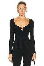 Stella McCartney Technical Knit Tight Rib Sweater in Black, view 1, click to view large image.