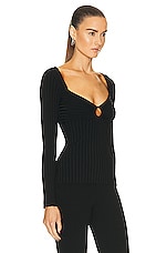 Stella McCartney Technical Knit Tight Rib Sweater in Black, view 2, click to view large image.
