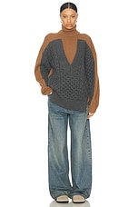 Stella McCartney Oversized Paneled Cable Turtleneck Sweater in Camel & Grey, view 4, click to view large image.