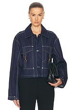 Stella McCartney Hardware Detailed Denim Jacket in Dark Blue, view 1, click to view large image.
