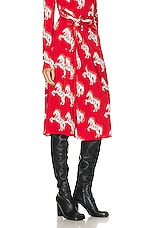 Stella McCartney Pixel Horses Bow Detailed Skirt in Red & Off White, view 2, click to view large image.