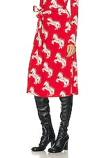 Stella McCartney Pixel Horses Bow Detailed Skirt in Red & Off White, view 3, click to view large image.