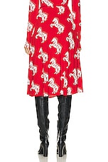 Stella McCartney Pixel Horses Bow Detailed Skirt in Red & Off White, view 4, click to view large image.
