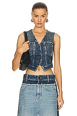 Stella McCartney Cropped Vest in Blue Vintage Denim, view 1, click to view large image.